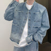 Men's Retro Washed Distressed Frayed Hem Denim Jacket