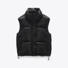 Black Cotton Vest With Sleeveless Stand-up Collar And Side Pockets