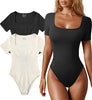 Sunken Stripe Square Collar Short Sleeve Tight Jumpsuit