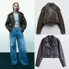 Washed Faux Leather Short Zipper Fashion Jacket