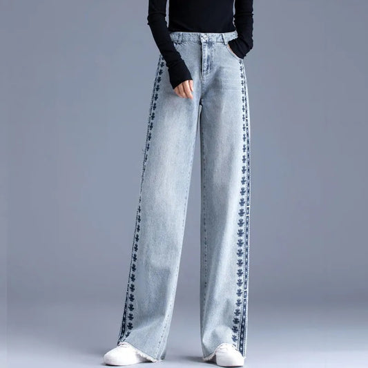 Women's Jeans High Waist Nostalgic Embroidered Loose