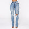 Split Jeans Women's, Blue Water Washed Hole High Waist