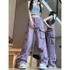 Summer Retro Hot Girl Sweet Cool Style Purple Washed Distressed Straight Wide Leg Jeans For Women