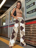 Printed Denim Trousers With High Waist And Large Cylinder