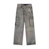 American Street Fashion Retro Easy Matching Washed Cargo Pocket Denim Trousers