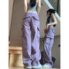 Summer Retro Hot Girl Sweet Cool Style Purple Washed Distressed Straight Wide Leg Jeans For Women