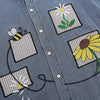 Floral Embroidery Denim Washed Long Sleeve Shirt Coat Loose Casual Polo Collar Top