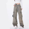 American Street Fashion Retro Easy Matching Washed Cargo Pocket Denim Trousers
